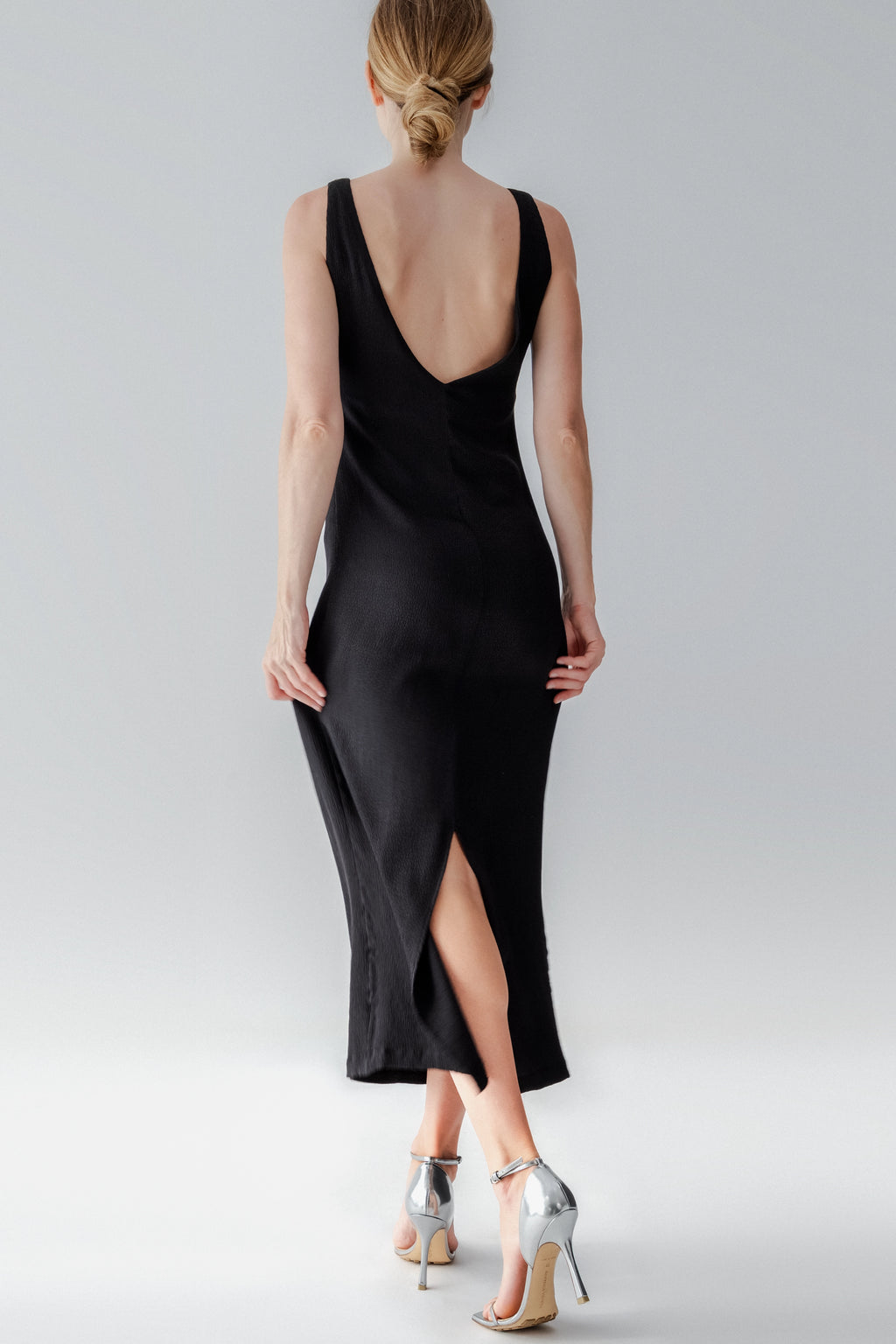 Long V-Neck Dress with Open Back