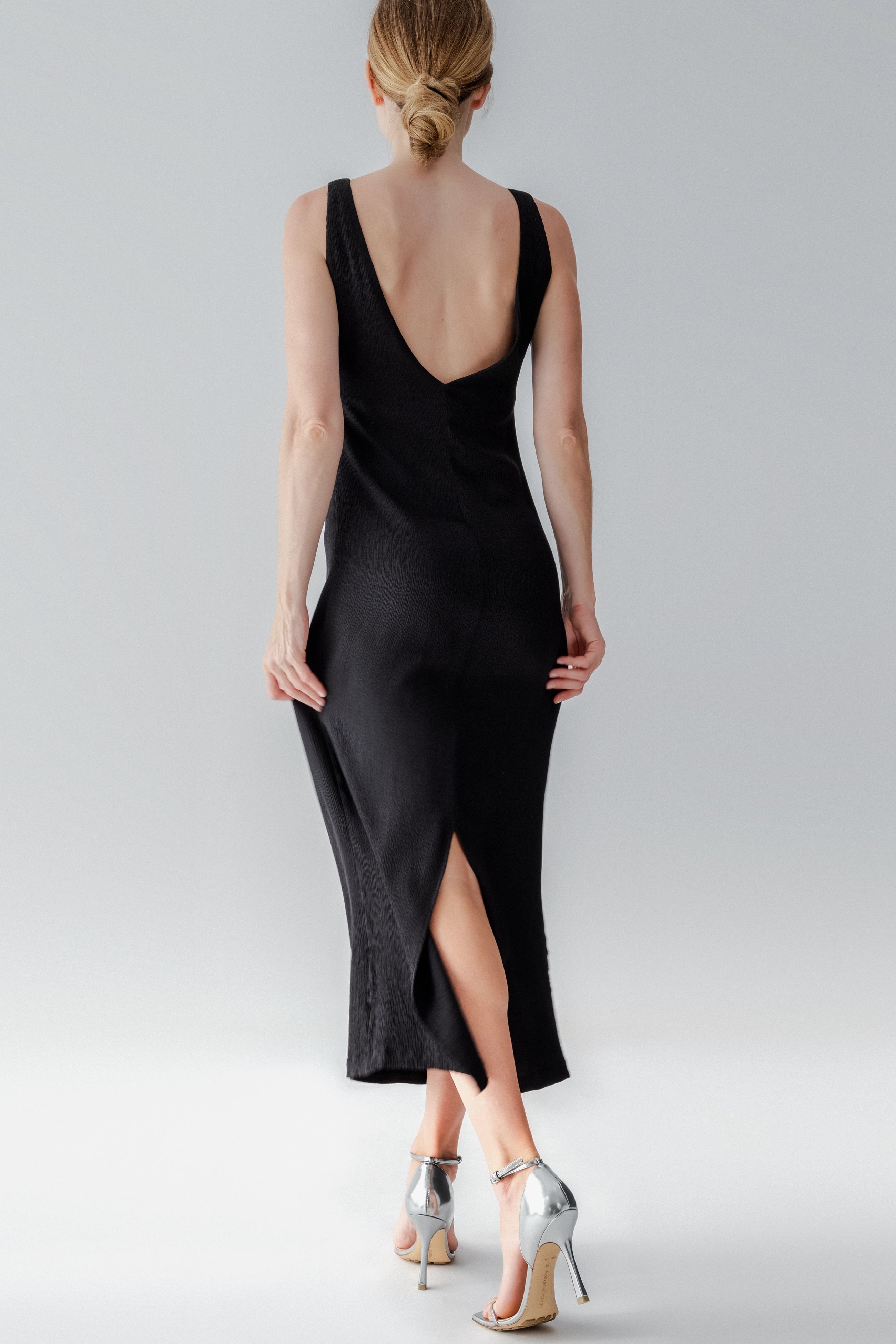 Long V-Neck Dress with Open Back