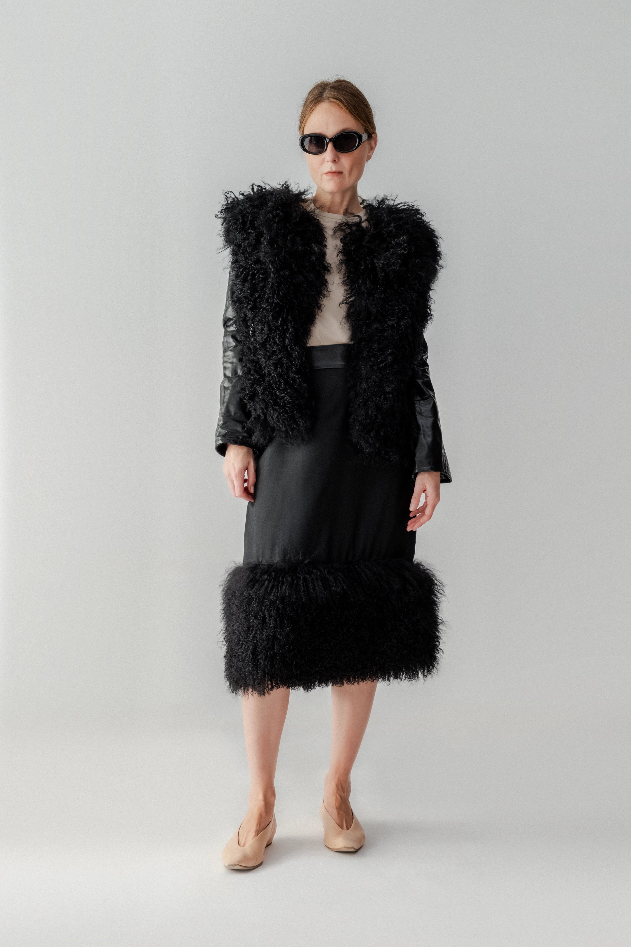 Shearling Jacket with Leather Sleeves