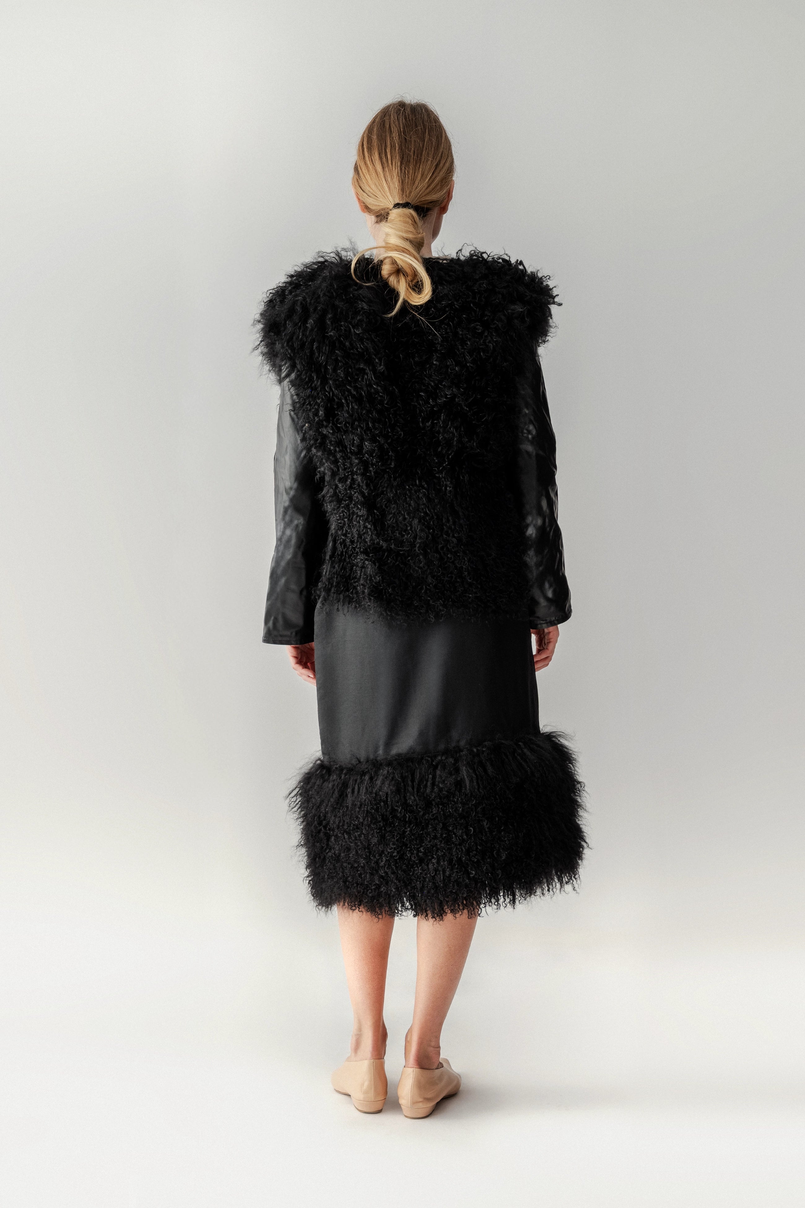 Shearling Jacket with Leather Sleeves
