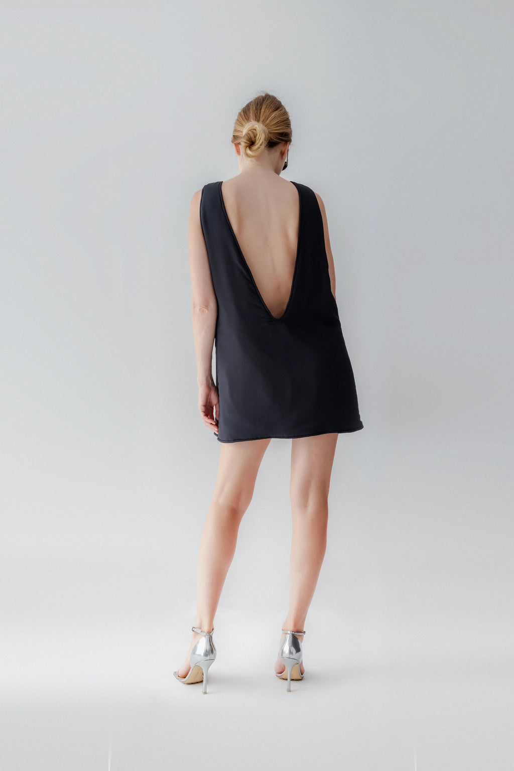 Silk Puffer Dress with Open Back