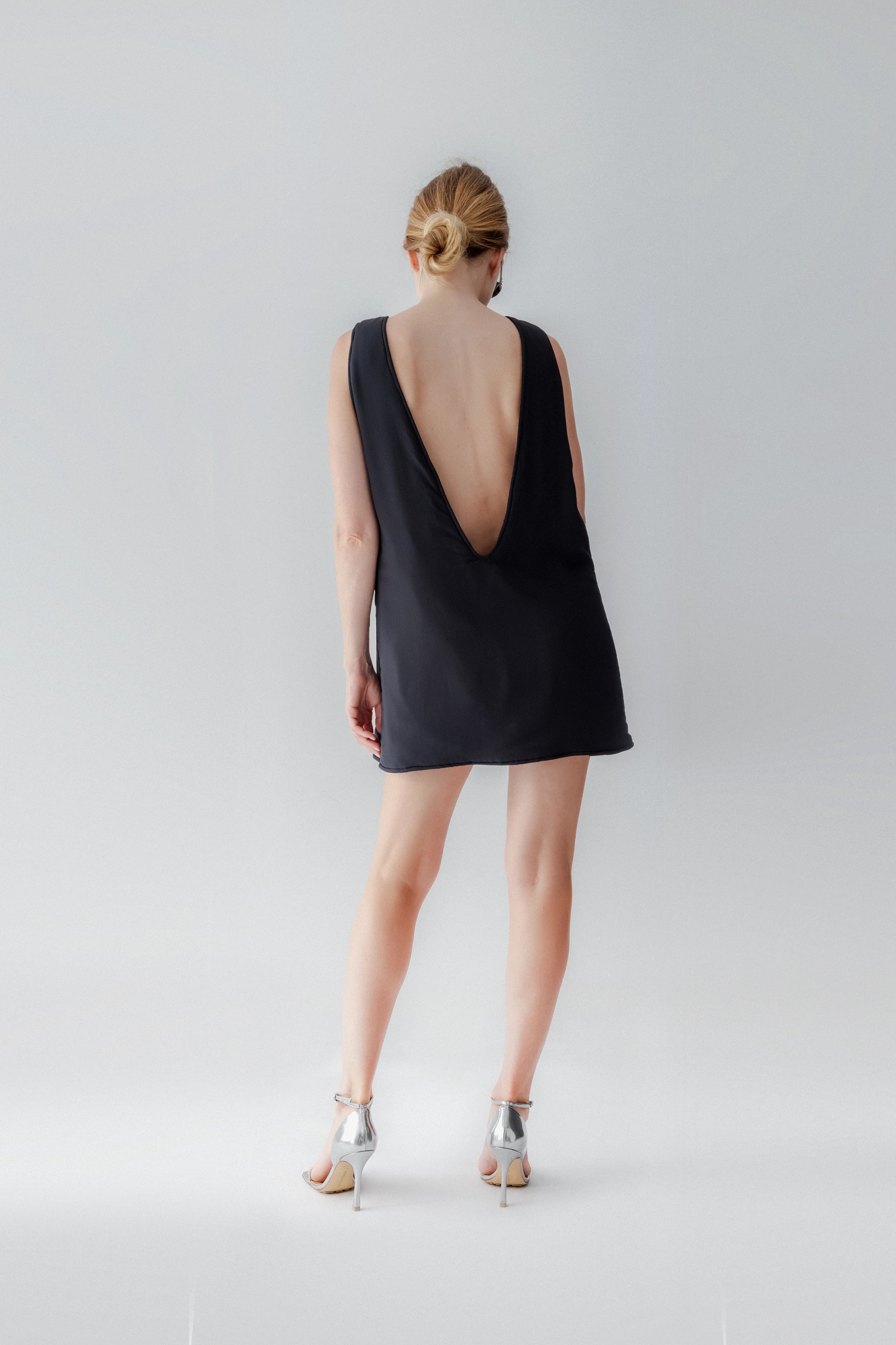 Silk Puffer Dress with Open Back