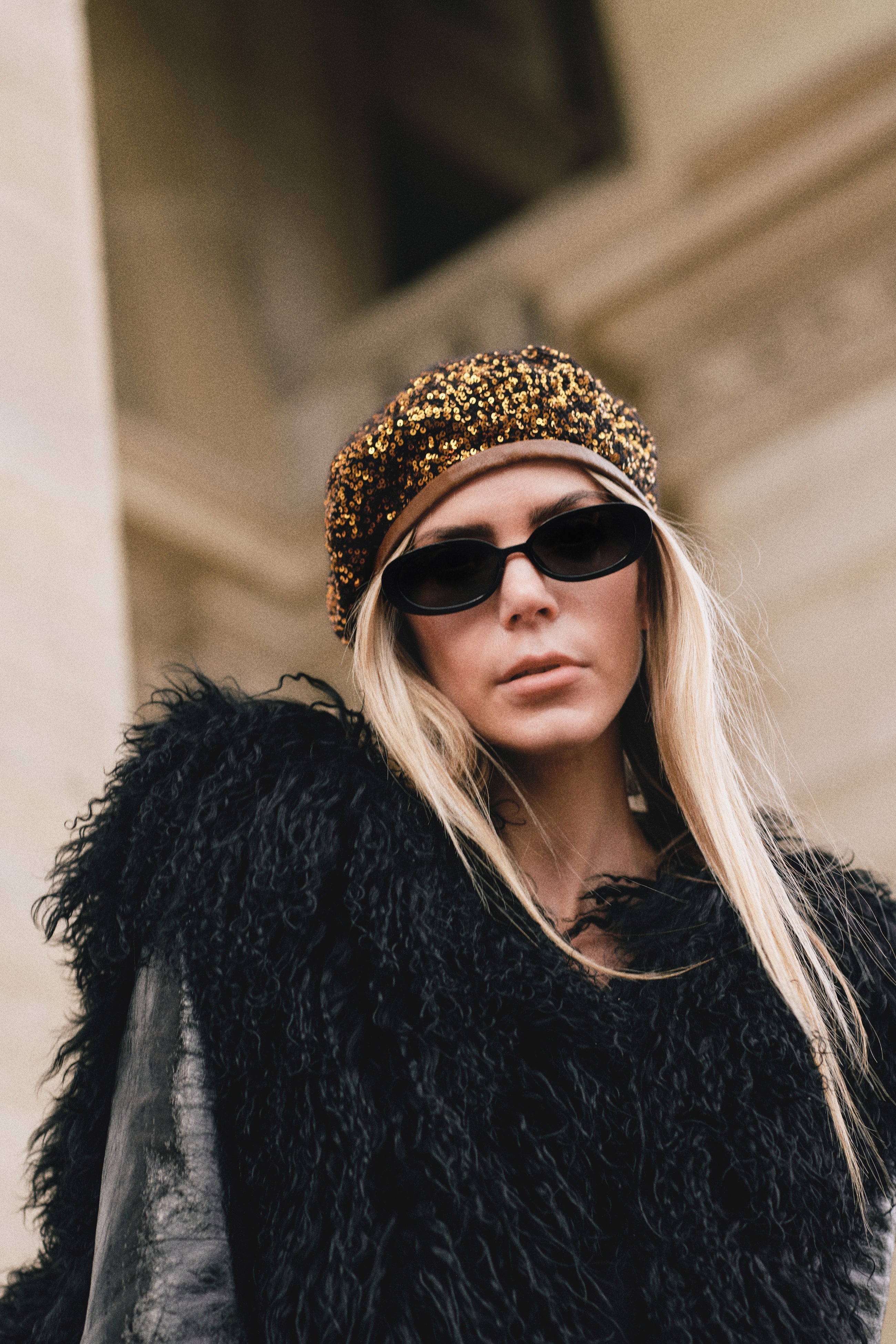 Cashmere Beret with Golden Sequins