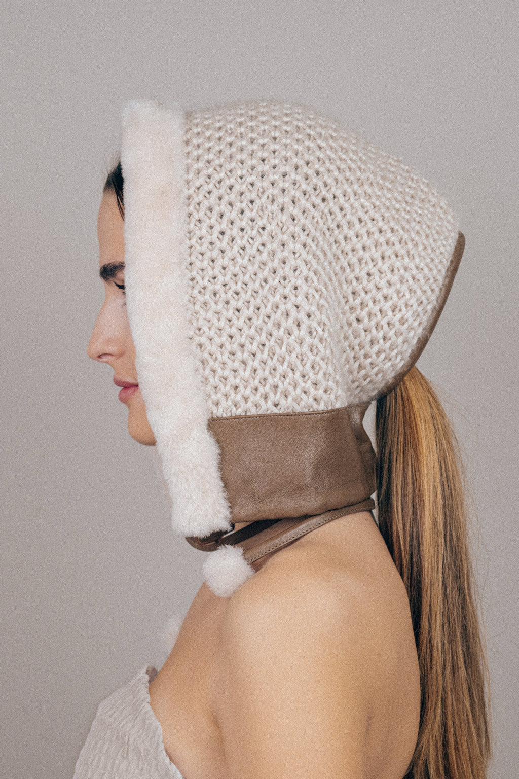 Openwork Cashmere Shearling Hood