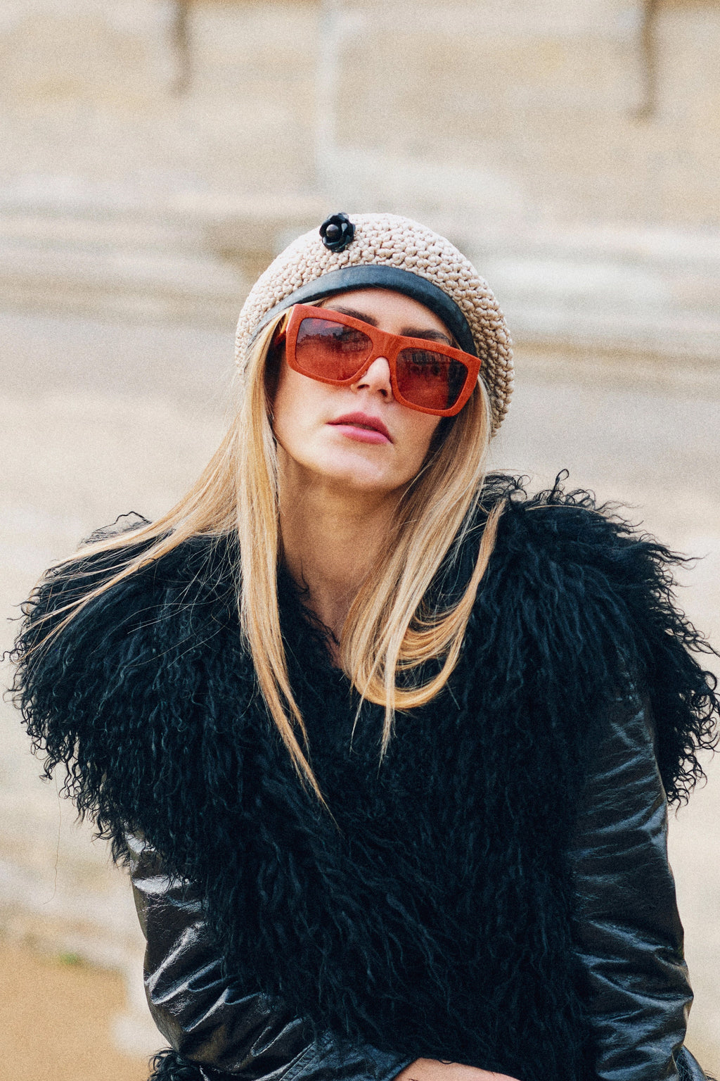 Silk Beret with Black Rose
