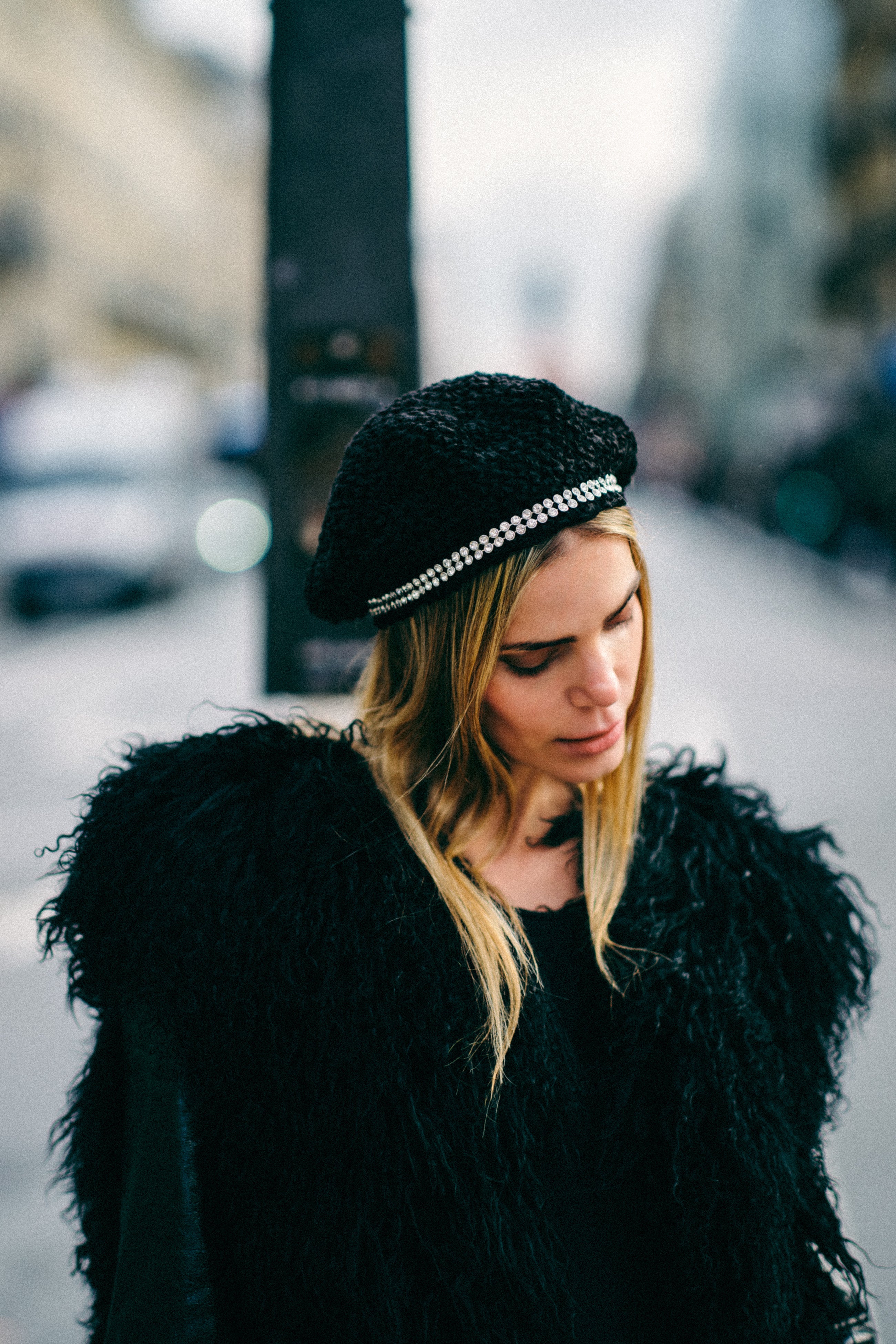 Silk Beret with Crystal Rhinestones